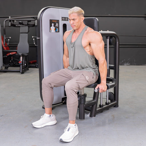 Vogue Triceps Press-Down - Muscle D Fitness - Adjustable Seat - Pin Selectorized - Arm Workout - Sweatfully