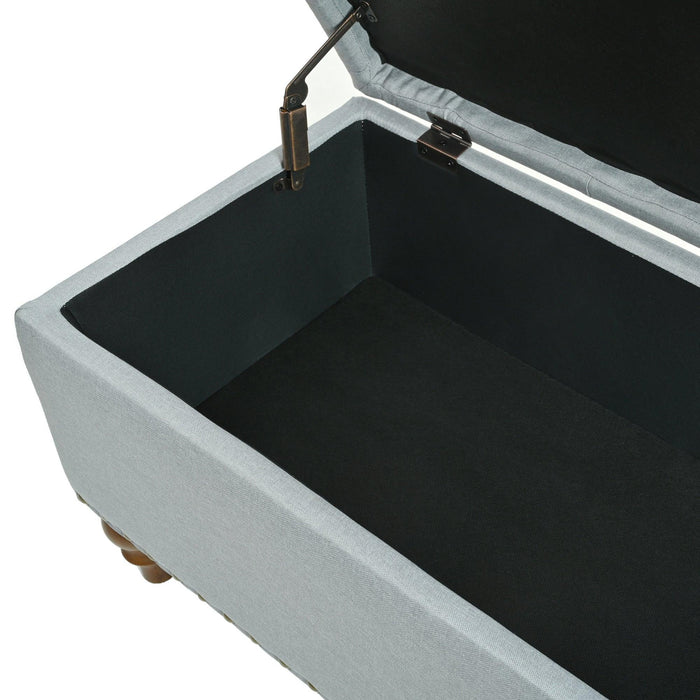 36" Ottoman Storage Bench with Recessed Support Hinge Top for Easy Opening,  Rivet Trim Around, Linen - Sweatfully