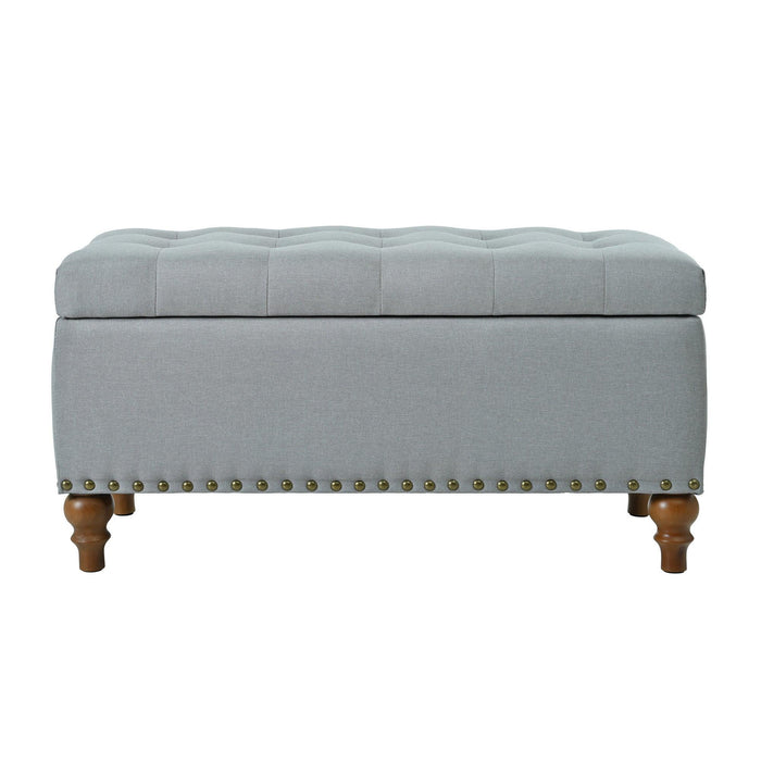 36" Ottoman Storage Bench with Recessed Support Hinge Top for Easy Opening,  Rivet Trim Around, Linen - Sweatfully