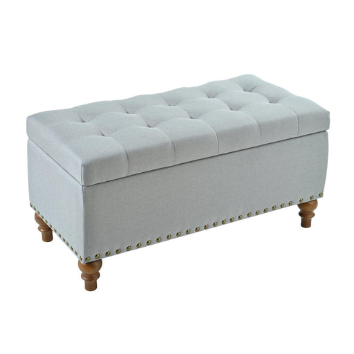 36" Ottoman Storage Bench with Recessed Support Hinge Top for Easy Opening,  Rivet Trim Around, Linen - Sweatfully