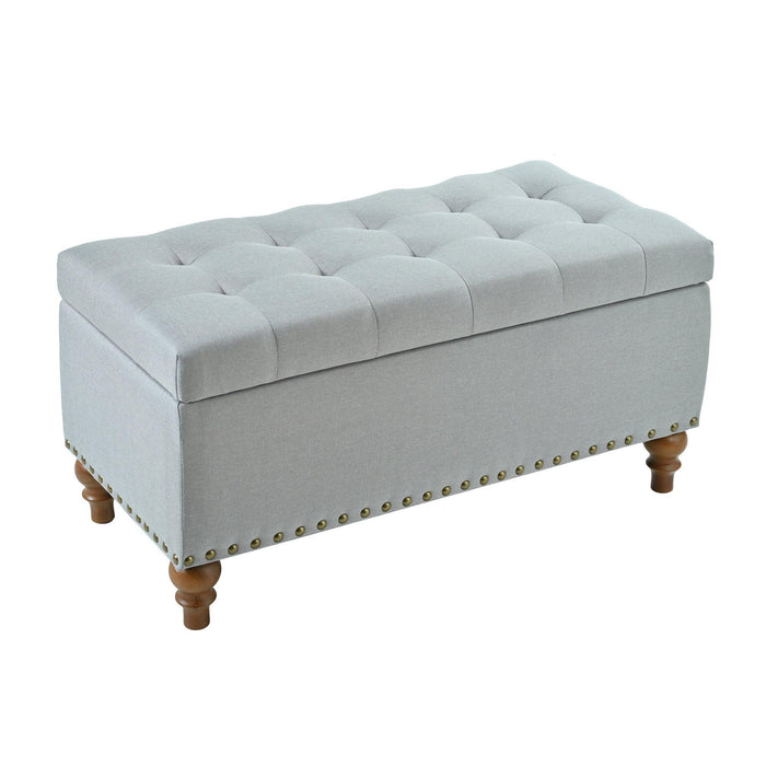 36" Ottoman Storage Bench with Recessed Support Hinge Top for Easy Opening,  Rivet Trim Around, Linen - Sweatfully