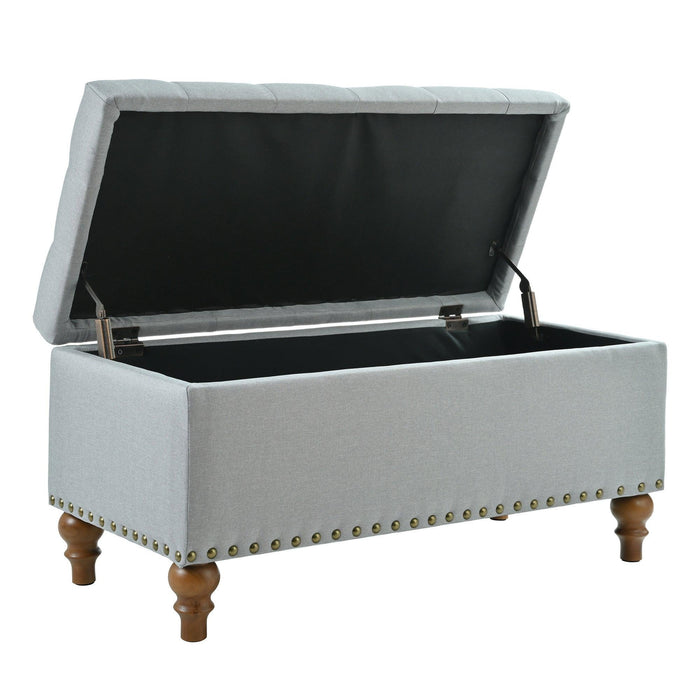 36" Ottoman Storage Bench with Recessed Support Hinge Top for Easy Opening,  Rivet Trim Around, Linen - Sweatfully