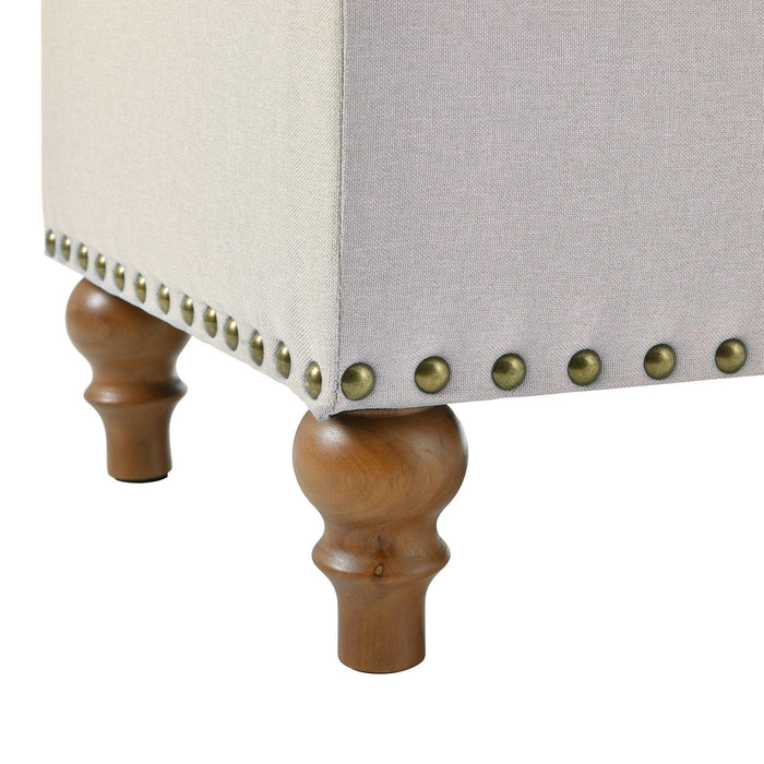 36" Ottoman Storage Bench with Recessed Support Hinge Top for Easy Opening,  Rivet Trim Around, Linen - Sweatfully