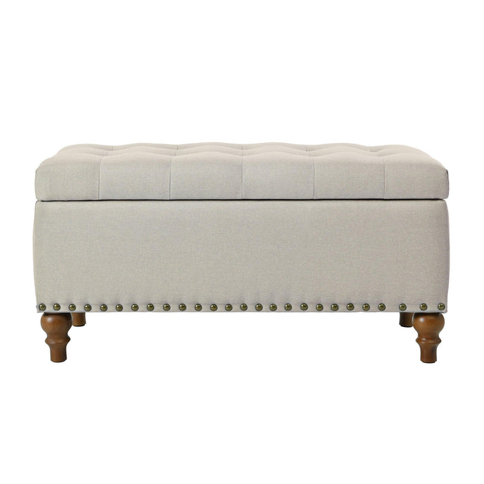 36" Ottoman Storage Bench with Recessed Support Hinge Top for Easy Opening,  Rivet Trim Around, Linen - Sweatfully
