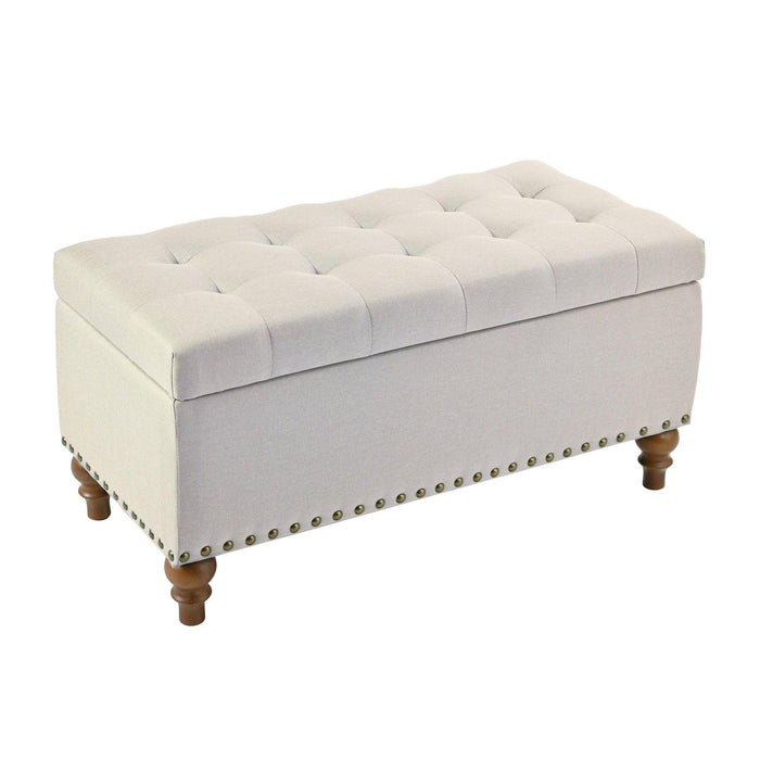 36" Ottoman Storage Bench with Recessed Support Hinge Top for Easy Opening,  Rivet Trim Around, Linen - Sweatfully