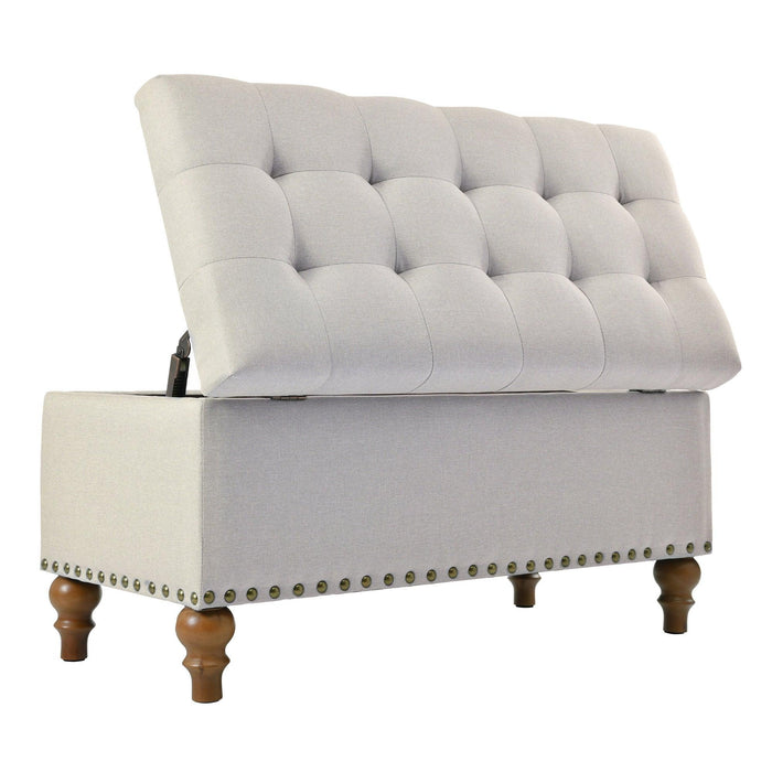 36" Ottoman Storage Bench with Recessed Support Hinge Top for Easy Opening,  Rivet Trim Around, Linen - Sweatfully