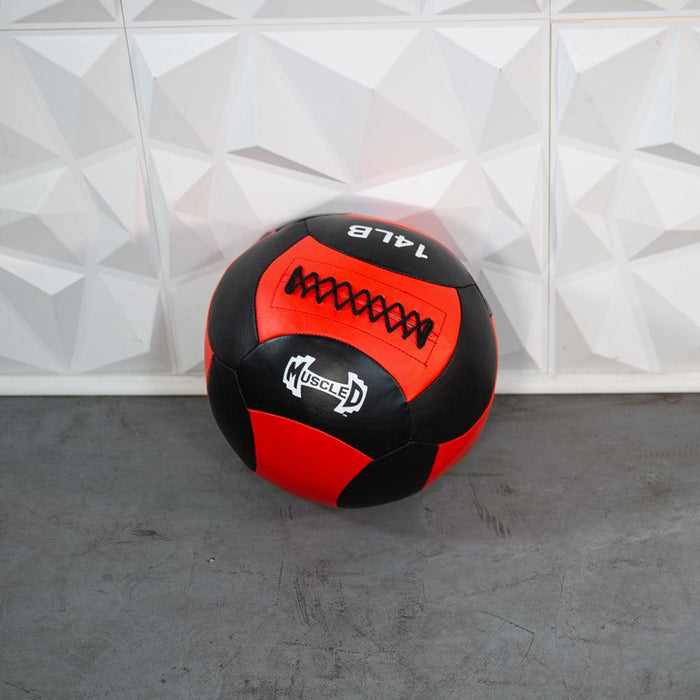 Medicine Ball / Wall Ball - Muscle D Fitness - Heavy Duty Stitching - Multi-Panel Design - 14" Diameter - Sweatfully