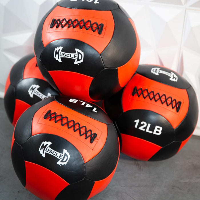 Medicine Ball / Wall Ball - Muscle D Fitness - Heavy Duty Stitching - Multi-Panel Design - 14" Diameter - Sweatfully