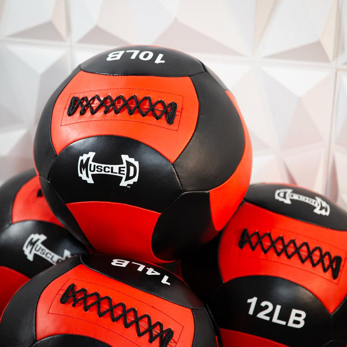 Medicine Ball / Wall Ball - Muscle D Fitness - Heavy Duty Stitching - Multi-Panel Design - 14" Diameter - Sweatfully