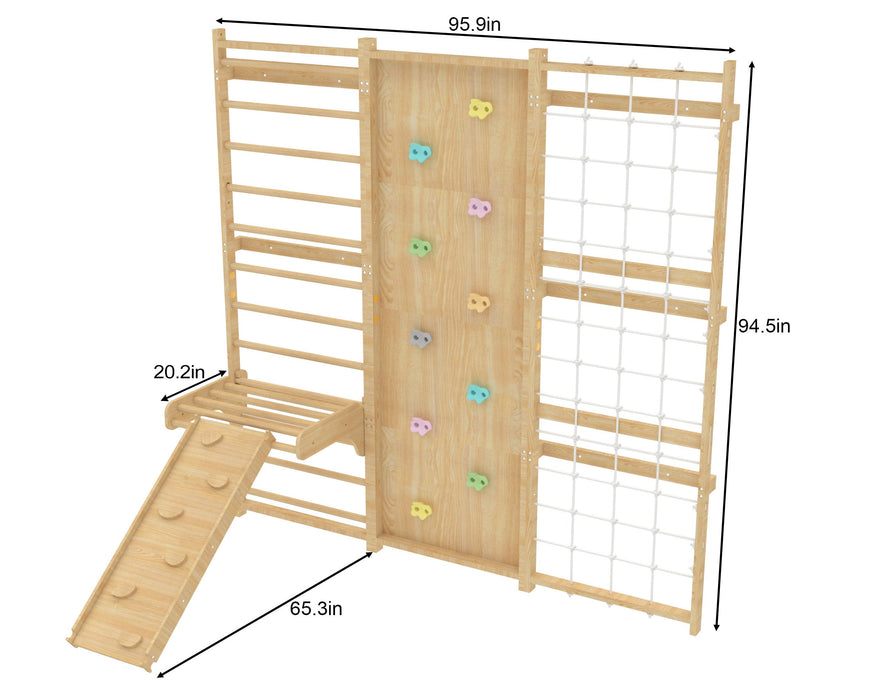 Walnut Modular 9-in-1 Swedish Ladder Wall Gym – Indoor Climber for Kids & Toddlers - Sweatfully