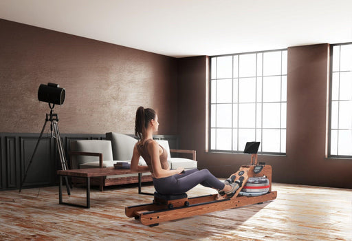 Water Rower - Muscle D Fitness - Wooden Seated Adjustable Water Rower - Sweatfully