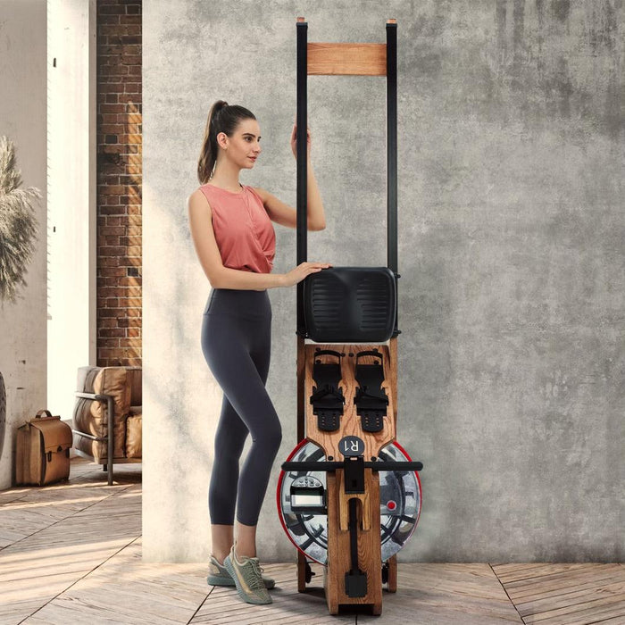 Water Rower - Muscle D Fitness - Wooden Seated Adjustable Water Rower - Sweatfully