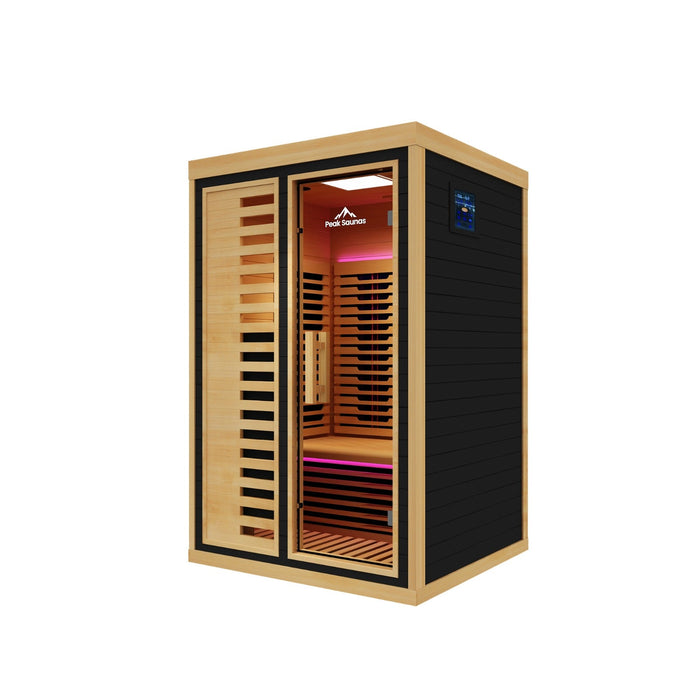 Peak Saunas Everest 2-Person Indoor Full Spectrum Infrared Sauna with XL Medical-Grade Red Light Therapy & Smart WiFi App Control - Sweatfully