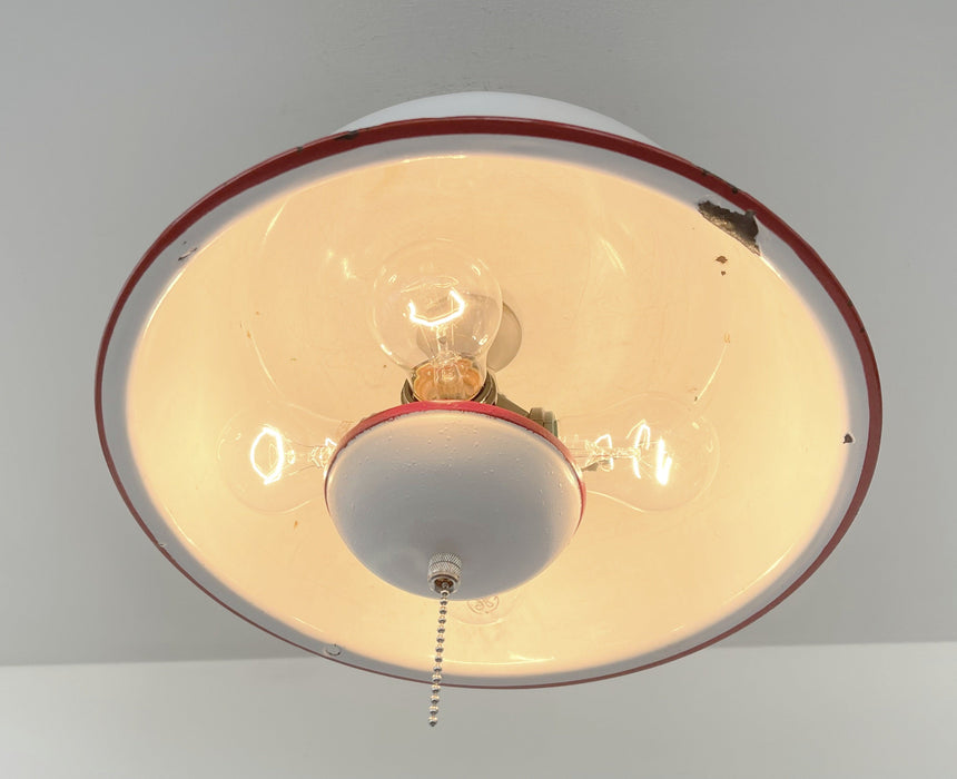 Antique FARMHOUSE WHITE ENAMEL Pan Ceiling Light - Sweatfully