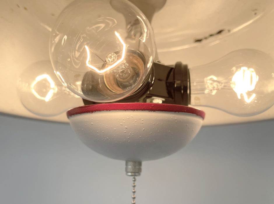 Antique FARMHOUSE WHITE ENAMEL Pan Ceiling Light - Sweatfully