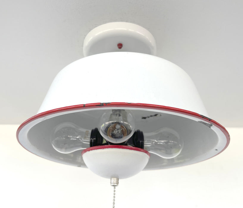 Antique FARMHOUSE WHITE ENAMEL Pan Ceiling Light - Sweatfully
