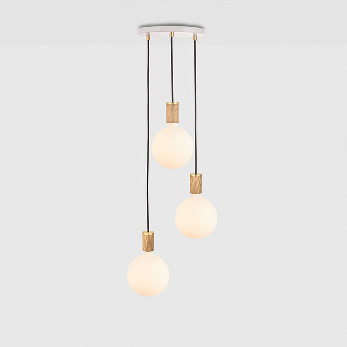 Triple Pendant in Oak + Sphere IV - White Canopy - Sweatfully