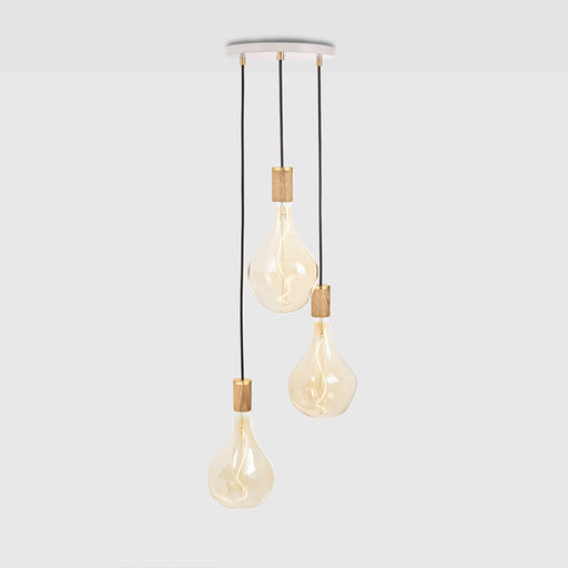 Triple Pendant in Oak + Voronoi II - White Canopy - Sweatfully