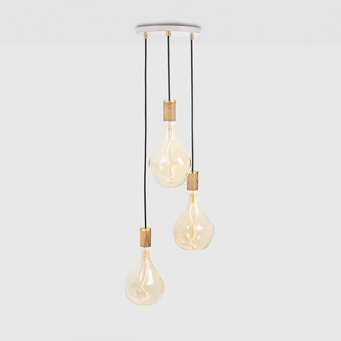 Triple Pendant in Oak + Voronoi II - White Canopy - Sweatfully
