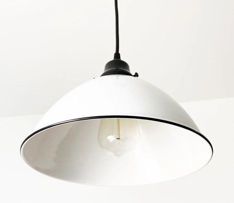 Large White Enamel Farmhouse Pendant Light - Sweatfully