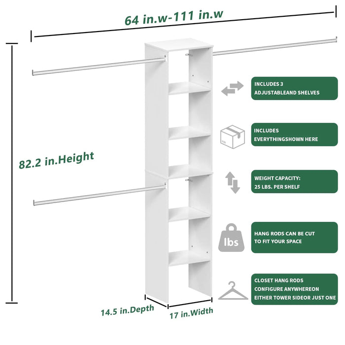 Closet System Starter Kit with Tower and 3 Hang Rods - Sweatfully