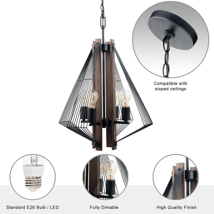 Zenith 4-Light Black & Wood Dimmable Island Pendant Light - Sweatfully
