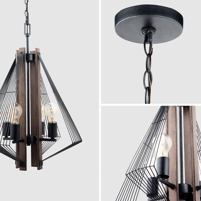 Zenith 4-Light Black & Wood Dimmable Island Pendant Light - Sweatfully