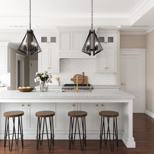 Zenith 4-Light Black & Wood Dimmable Island Pendant Light - Sweatfully