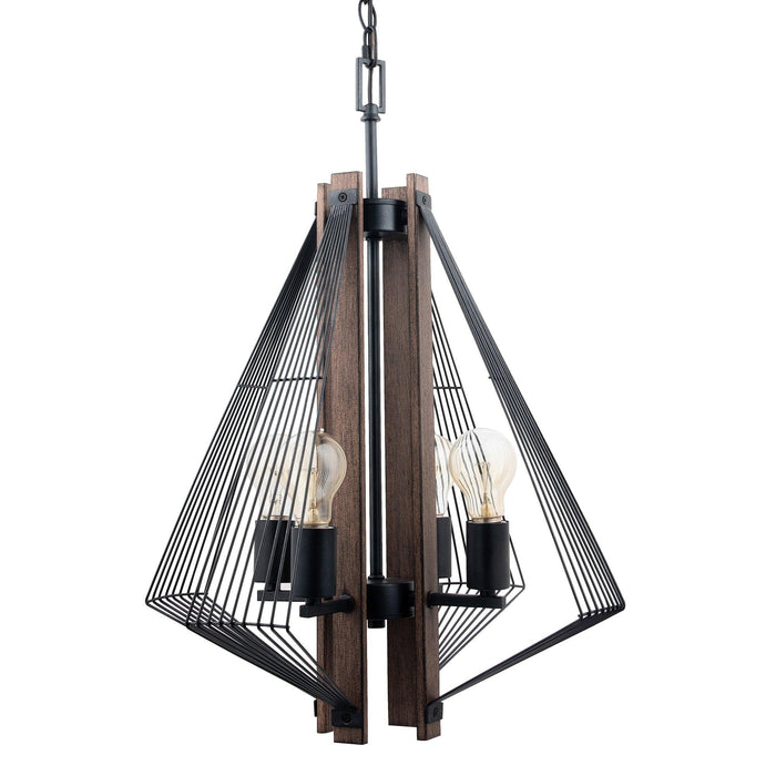 Zenith 4-Light Black & Wood Dimmable Island Pendant Light - Sweatfully