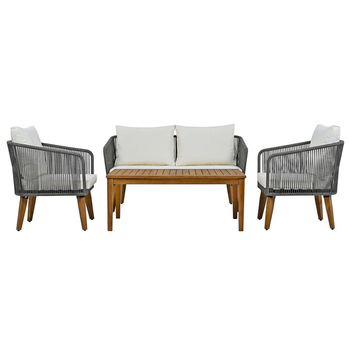4 Pieces Outdoor Furniture Set with Loveseat, Patio Rope Conversation Set with Cushions for Backyard, Poolside, Garden - Sweatfully