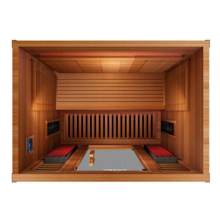 Peak Saunas Matterhorn 3-Person Indoor Full Spectrum Infrared Sauna with Two XL Medical-Grade Red Light Therapy Panels & Smart WiFi App Control - Sweatfully