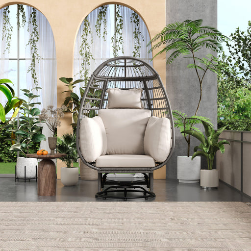 Outdoor Swivel Chair with Cushions, Rattan Egg Patio Chair with Rocking Function for Balcony, Poolside and Garden - Sweatfully