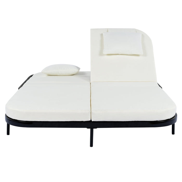 Outdoor Daybed, Patio Rattan Daybed with 5-Position Adjustable Backrest and Removable Cushions & Pillows for Garden, Backyard, Poolside - Sweatfully