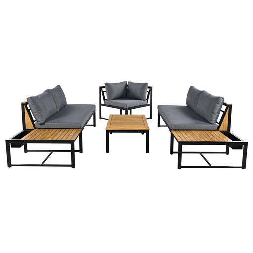 Patio Furniture Set with Loveseats, 4 Pieces Outdoor Sofa Set with Waterproof Cushions, Durable Iron-Wood Design for Garden, Backyard, Poolside - Sweatfully