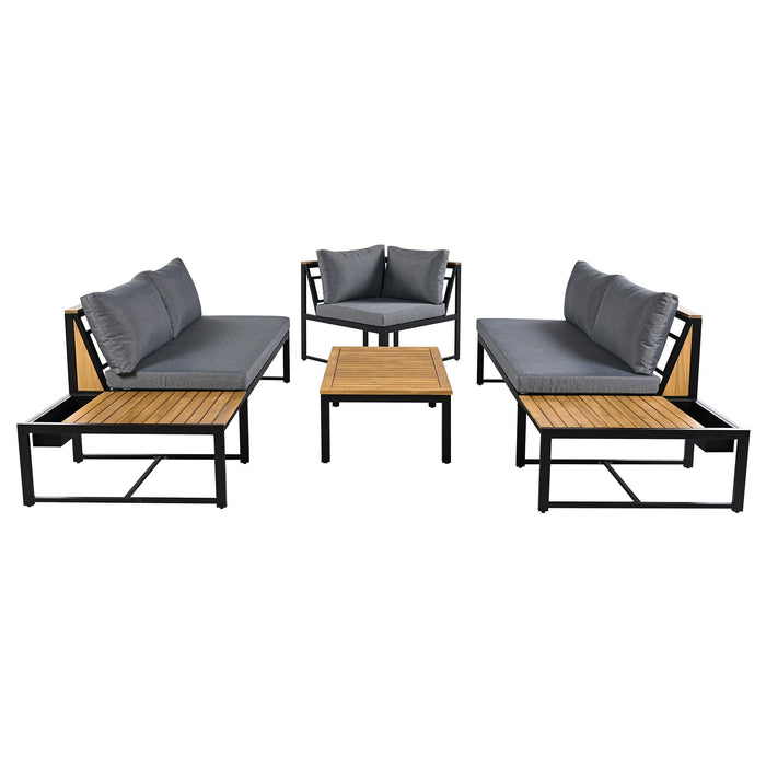 Patio Furniture Set with Loveseats, 4 Pieces Outdoor Sofa Set with Waterproof Cushions, Durable Iron-Wood Design for Garden, Backyard, Poolside - Sweatfully