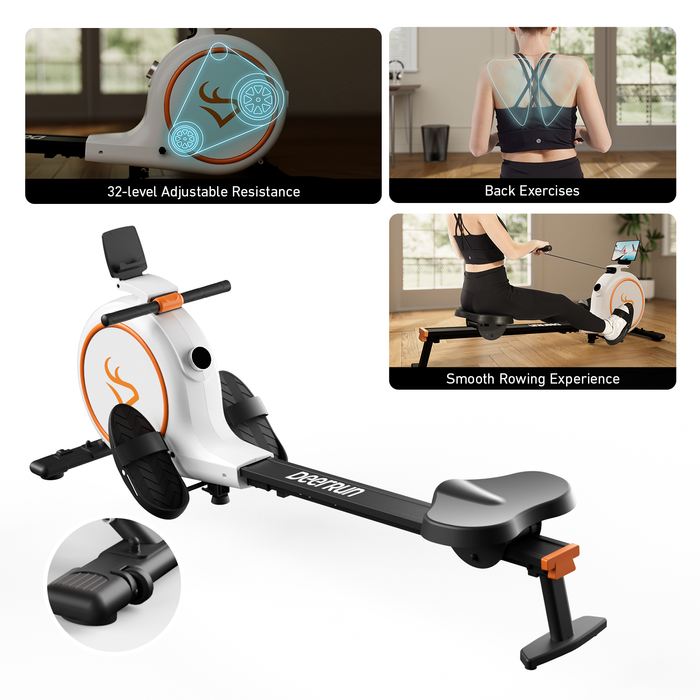 DeerRun RW600 Adjustable 32-Level Magnetic Resistance Long Slide Rail Smart Rowing Machine with PitPat App - Sweatfully