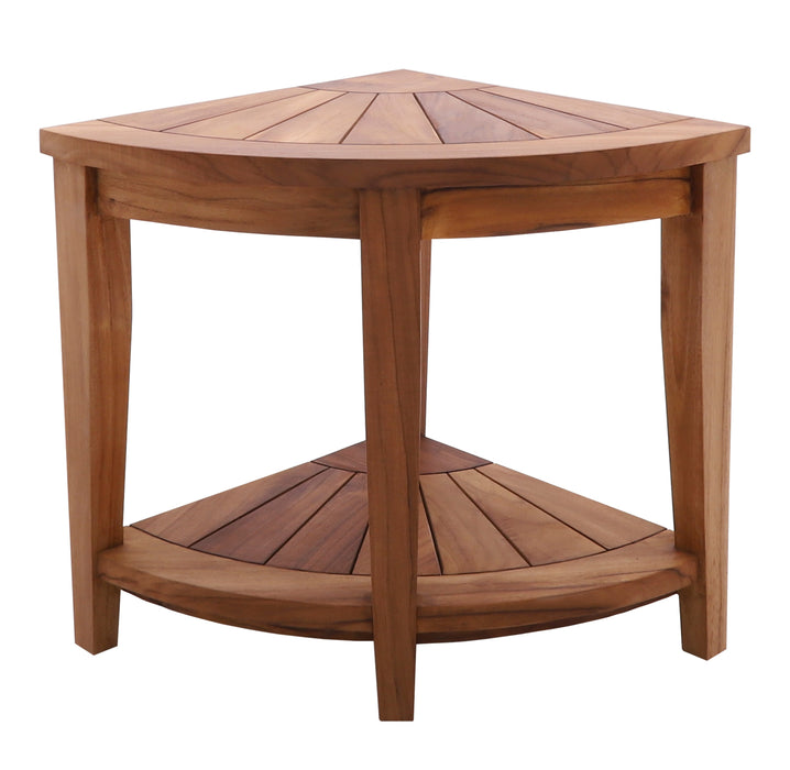Tanzania Oiled Teak Shower and Bath Corner Stool with Shelf - 17.5" - Sweatfully