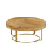 31.5" Modern round coffee table Wooden carving pattern coffee table with metal legs for living room reception room office Golden - Sweatfully