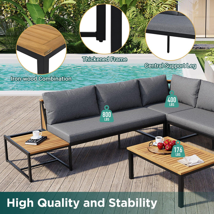 Patio Furniture Set with Loveseats, 4 Pieces Outdoor Sofa Set with Waterproof Cushions, Durable Iron-Wood Design for Garden, Backyard, Poolside - Sweatfully