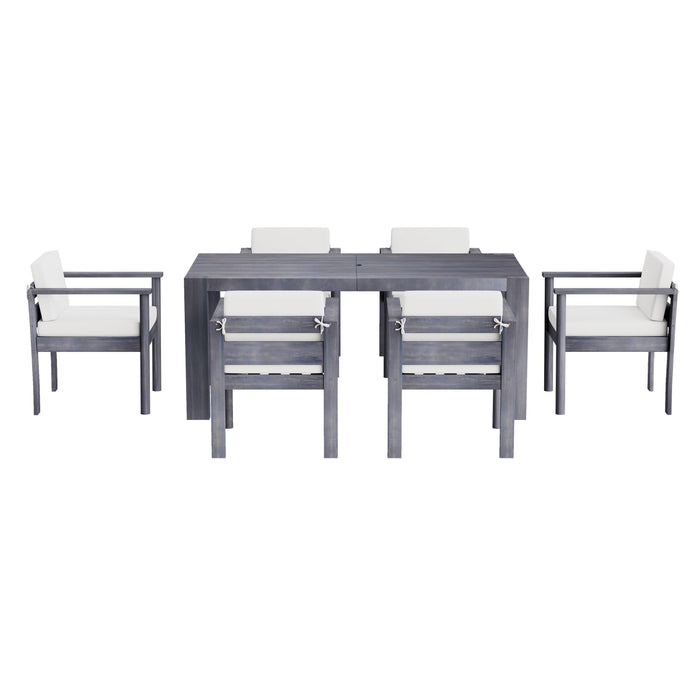 Outdoor 7-Piece Patio Table and Chairs Set for 6 with 72.8" Rectangle Table, Removable Cushions for Backyard, Garden, Poolside - Sweatfully