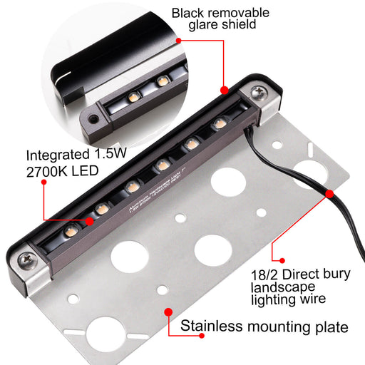 Gardenreet LED Hardscape Light,Cast Aluminum Housing,Integrated 1.5W 2700/3000K LED Light Source,LED Step Light,3/7/13 Inches Long,Low Voltage 12V AC/DC (2702) - Sweatfully