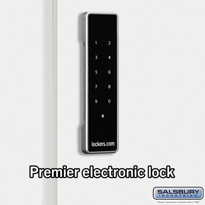 Salsbury 18" Wide Premier Wood Locker - Four Tier - 3 Wide - 6 Feet High - 21" Deep - Arctic White - Electronic Locks - Sweatfully