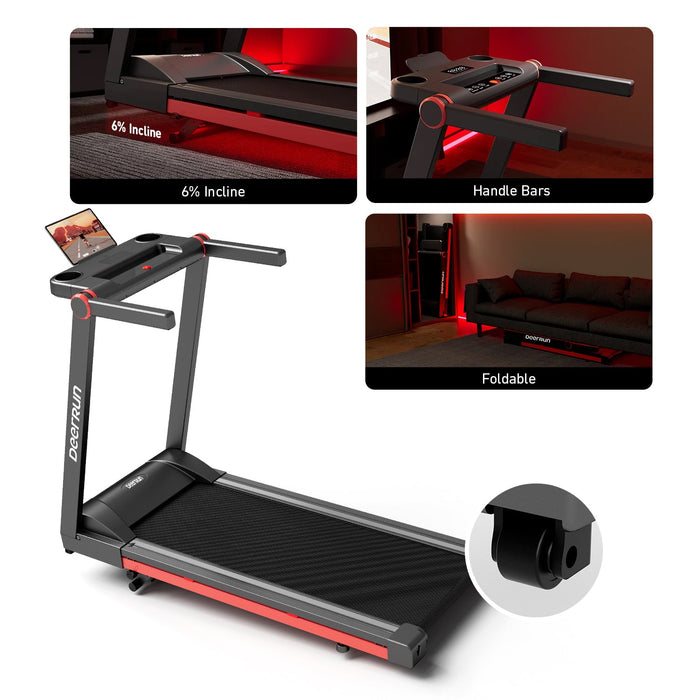 DeerRun A1 Pro Move+  6% Incline Foldable Treadmill——2025 Upgraded Chip & NFC Support | 350Lbs, 10mph Black - Sweatfully