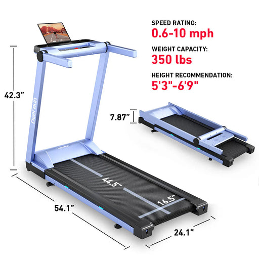 DeerRun A1 Pro Move+  6% Incline Foldable Treadmill——2025 Upgraded Chip & NFC Support | 350Lbs, 10mph Blue - Sweatfully
