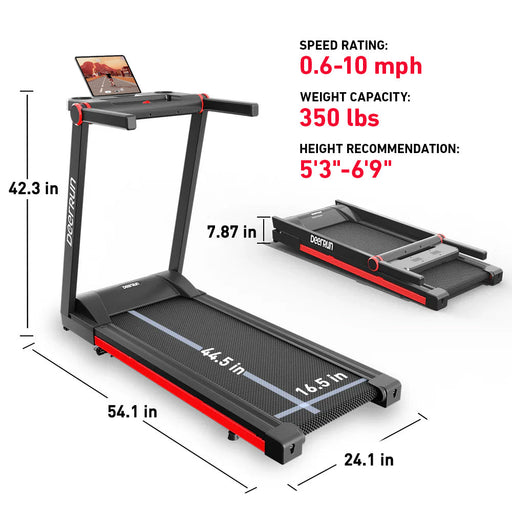DeerRun A1 Pro Move+  6% Incline Foldable Treadmill——2025 Upgraded Chip & NFC Support | 350Lbs, 10mph Black - Sweatfully