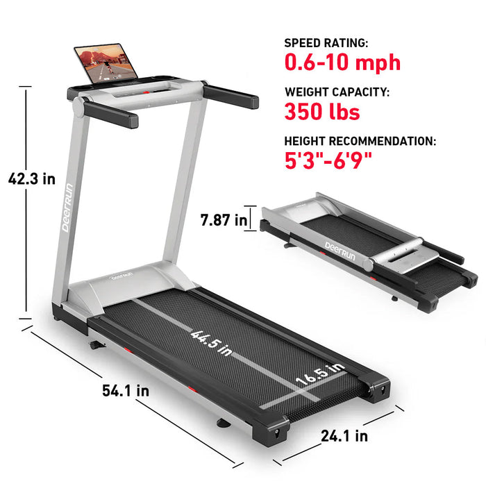 DeerRun A1 Pro Move+  6% Incline Foldable Treadmill——2025 Upgraded Chip & NFC Support | 350Lbs, 10mph Silver - Sweatfully
