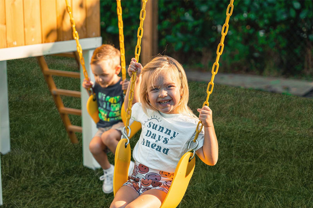 Forest - Modern Backyard Outdoor Swing Set 2 Swings And Trapeze Bar - Sweatfully