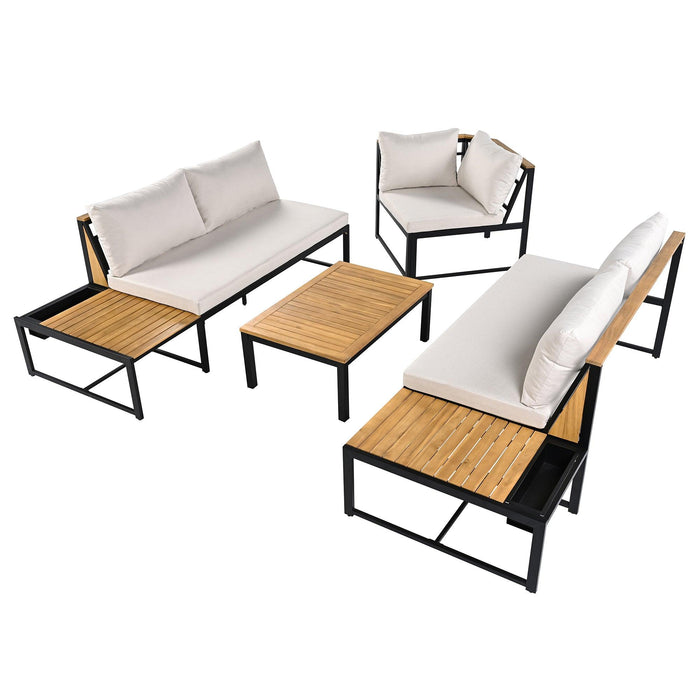 Patio Furniture Set with Loveseats, 4 Pieces Outdoor Sofa Set with Waterproof Cushions, Durable Iron-Wood Design for Garden, Backyard, Poolside - Sweatfully