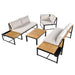 Patio Furniture Set with Loveseats, 4 Pieces Outdoor Sofa Set with Waterproof Cushions, Durable Iron-Wood Design for Garden, Backyard, Poolside - Sweatfully