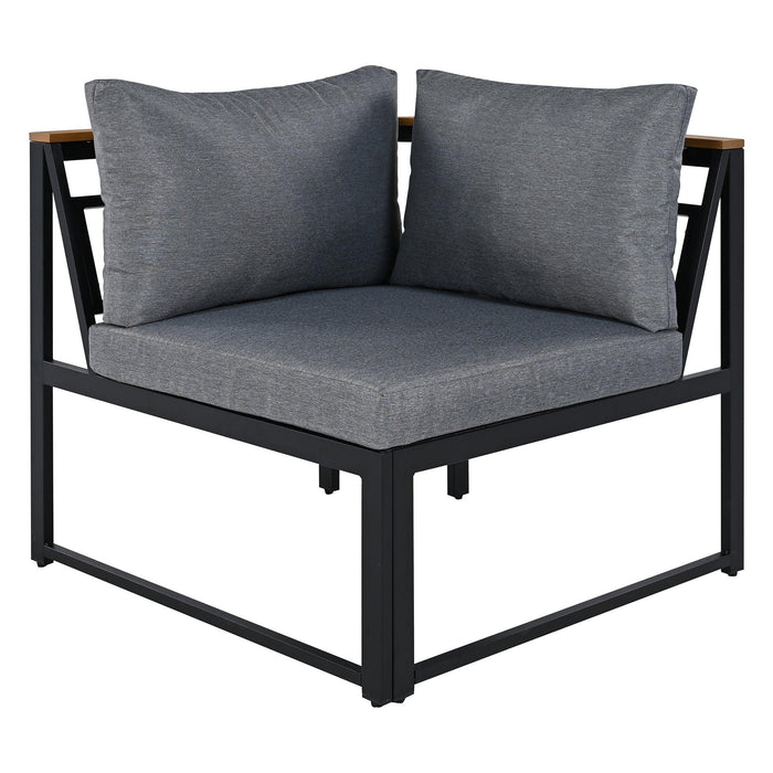 Patio Furniture Set with Loveseats, 4 Pieces Outdoor Sofa Set with Waterproof Cushions, Durable Iron-Wood Design for Garden, Backyard, Poolside - Sweatfully